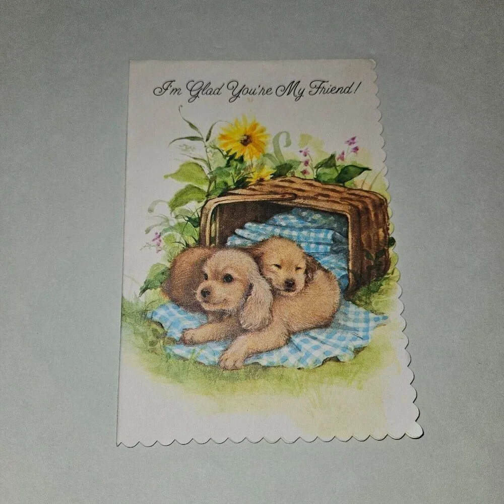 3 VTG Happy Birthday Greeting Cards Lot Floral Lake Birds Puppies NEVER USED